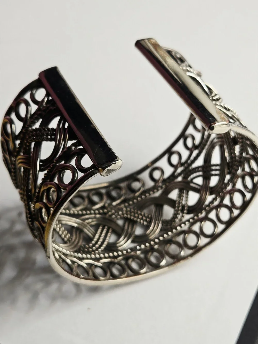 Fashion Jewelry Silver Braided Open Filigree Cuff Bracelet